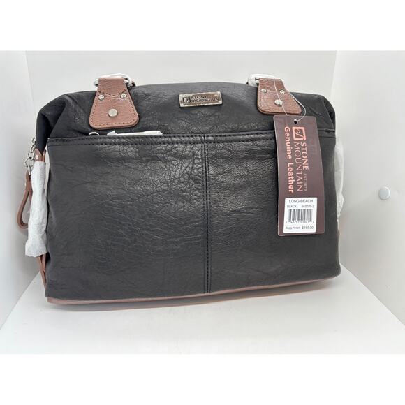 NWT STONE MOUNTAIN Black Leather Shoulder Bag Long Beach Zipper Close RTL $169- - Picture 1 of 8
